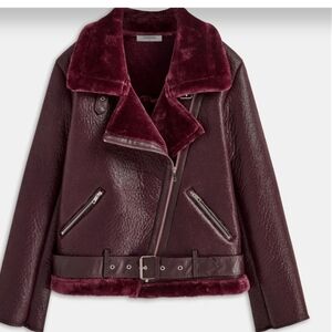 Commense Longline Faux Leather Shearling Moto Aviator Bomber Jacket S NWT